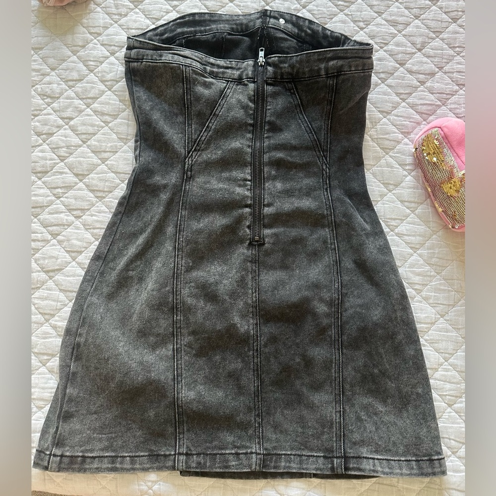 Showpo Strapless Asymmetrical Denim Dress Showpo Allisyn Mini Dress in Size 6 - Picture 3 of 5